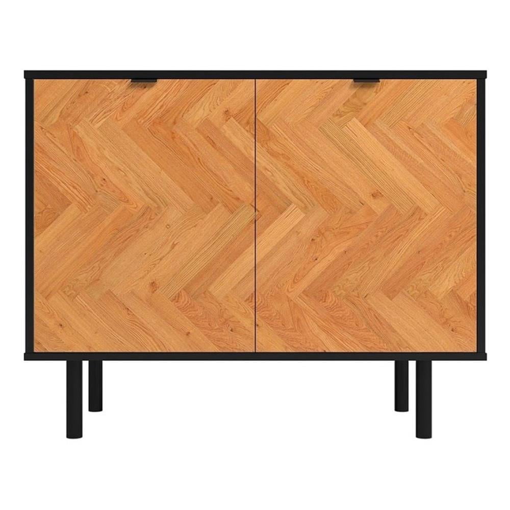 Black and Wood Mid-Century Modern Freestanding Office Cabinet
