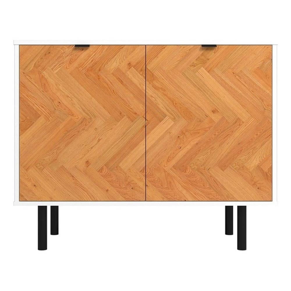Liam White and Wood Mid-Century Modern Accent Cabinet