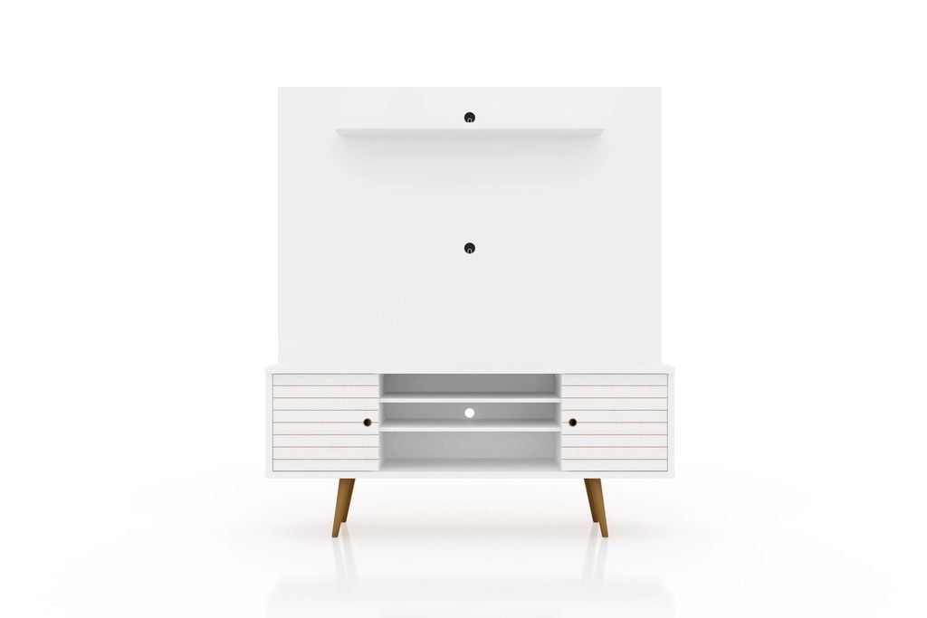 Manhattan Comfort Liberty 63" Freestanding Entertainment Center with Overhead Shelf in White