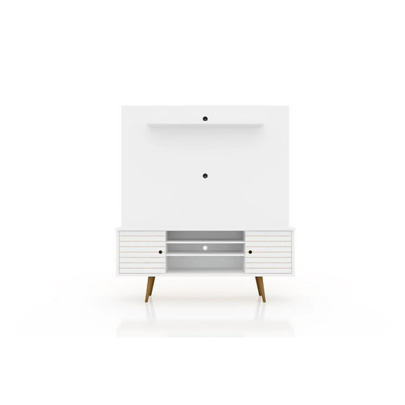 Manhattan Comfort Liberty 63" Freestanding Entertainment Center with Overhead Shelf in White