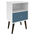thumbnail image 1 of Manhattan Comfort Liberty Mid Century - Modern Nightstand 1.0 with 1 Cubby Space and 1 Drawer in White and Aqua Blue with Solid Wood Legs, 1 of 9