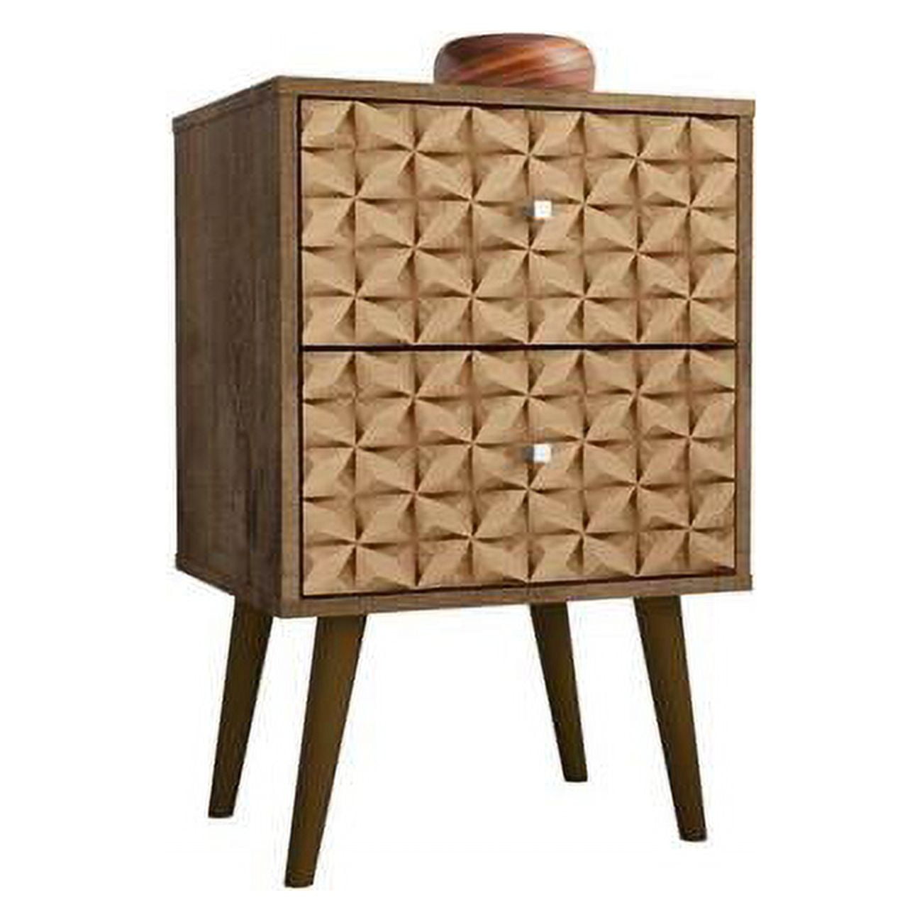Rustic Brown & 3D Prints Mid-Century Modern 2-Drawer Nightstand