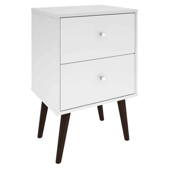 Manhattan Comfort 204AMC6 Liberty Mid Century-Modern Nightstand 2 with 2 Full Extension Drawers in White with Solid Wood Leg