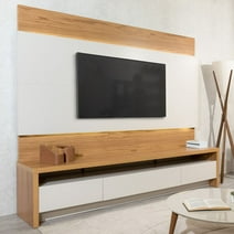 Manhattan Comfort Lincoln 85.43" TV Panel and Sylvan 85.43" TV Stand with LED Lights in Off White and Cinnamon