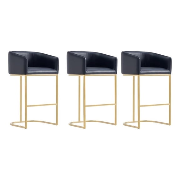 Manhattan Comfort Louvre Barstool with Stainless Steel Base in Black - Set of 3