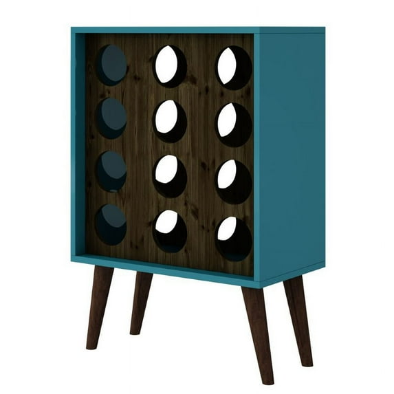 Manhattan Comfort Lund 12 Bottle Wine Rack Cabinet in Aqua and Brown
