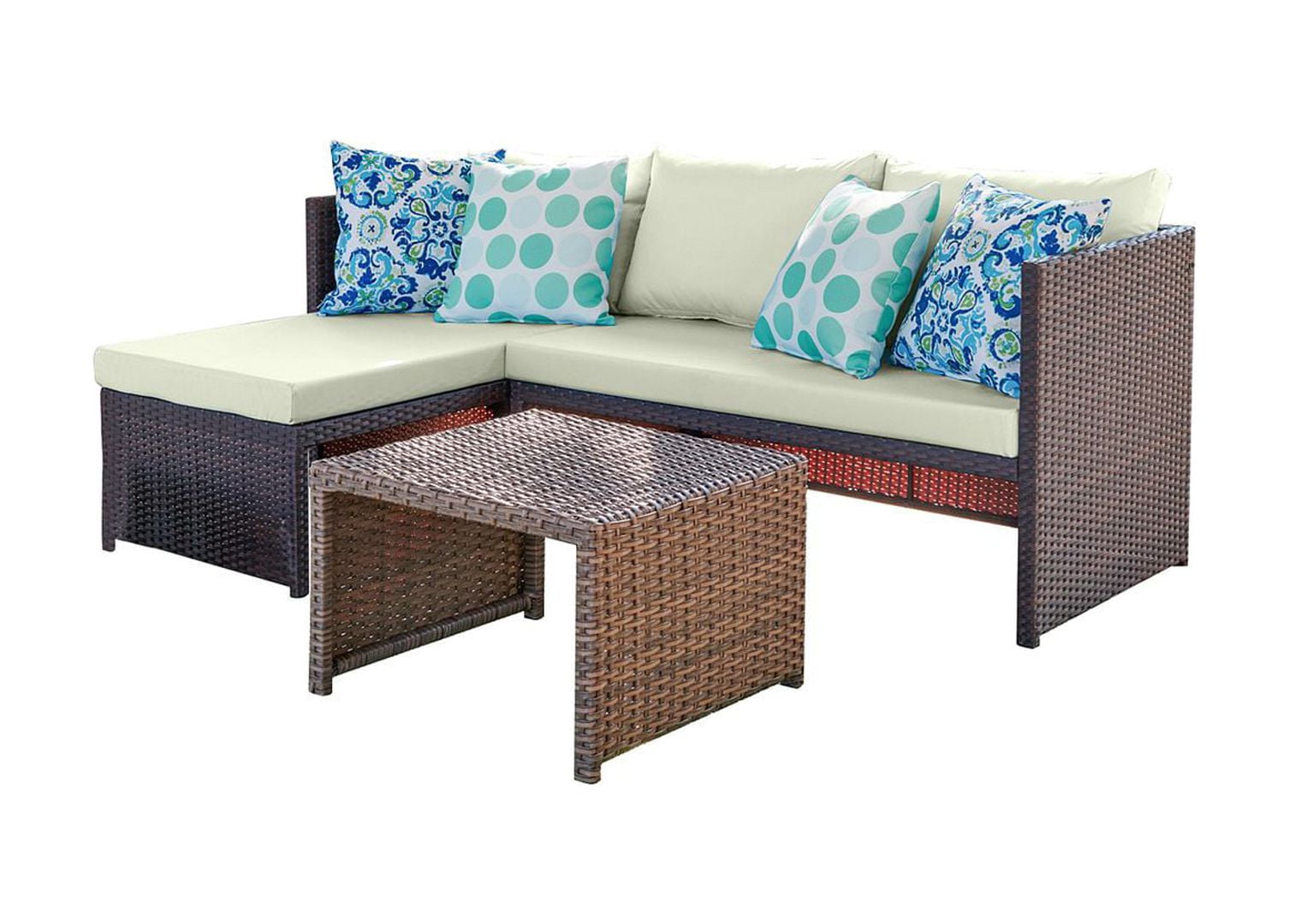 Menton Brown and Cream Steel Rattan 3-Piece Patio Set