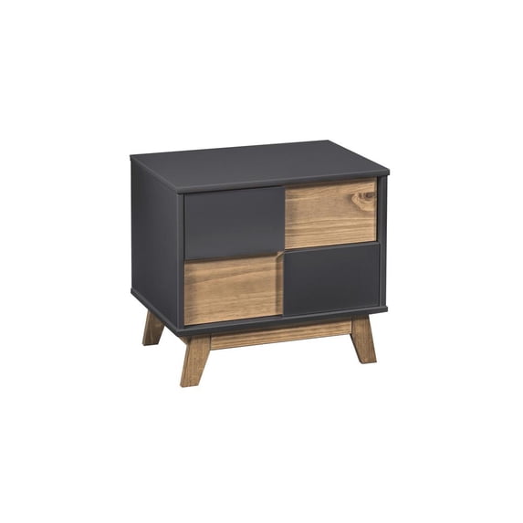 Manhattan Comfort Mid- Century Rustic Modern Livonia 2-Drawer Nightstand in Dark Grey and Natural Wood