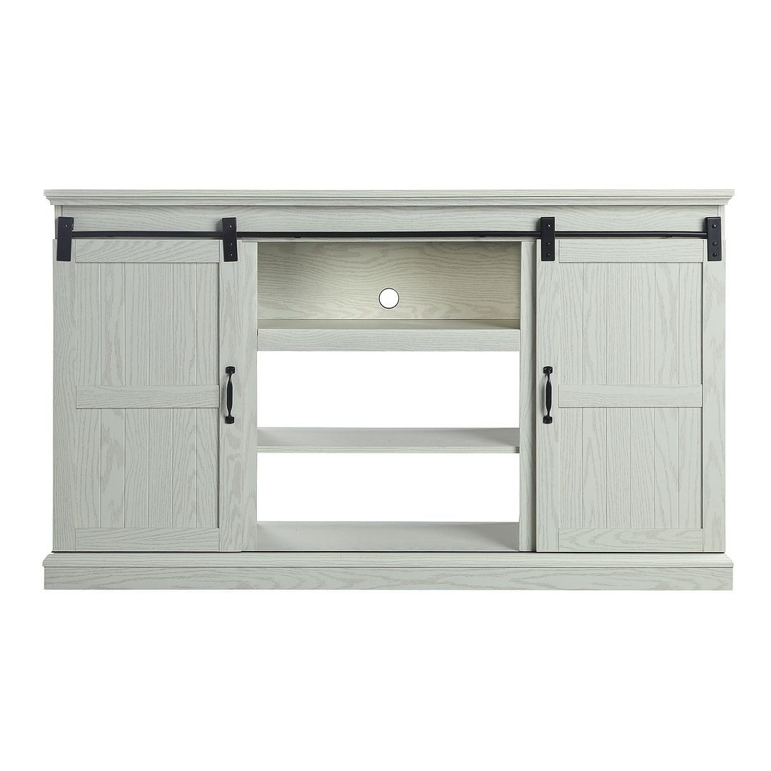 Cream Oak Sliding Barn Door TV Stand with Shelves