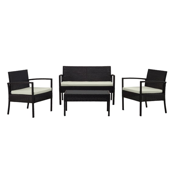 Manhattan Comfort Noli 4-Piece Rattan Patio Conversation Set in Gray/Cream