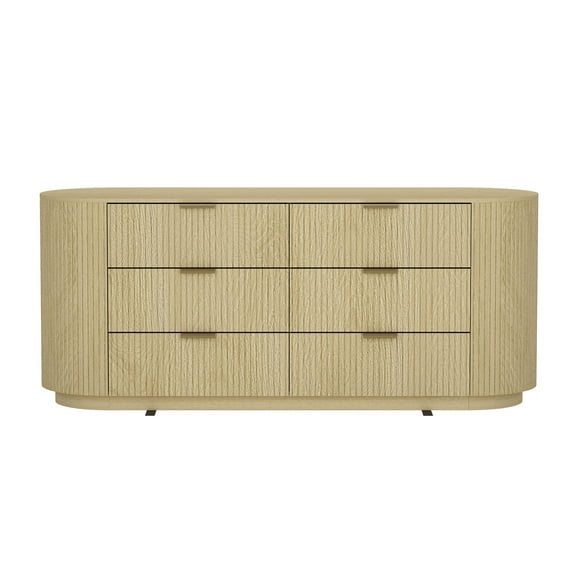 Olivia Modern 71.3 Double Dresser with 6 Drawers in Natural Oak and Gold