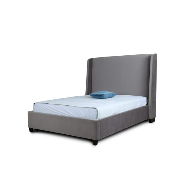 Manhattan Comfort Parlay Velvet Upholstered Full Size Bed Frame in Gray