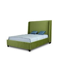 Manhattan Comfort Parlay Velvet Upholstered Full Size Bed Frame in Green