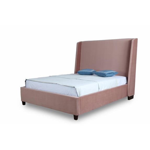 Manhattan Comfort Parlay Velvet Upholstered Queen Size Bed Frame in Blush Pink