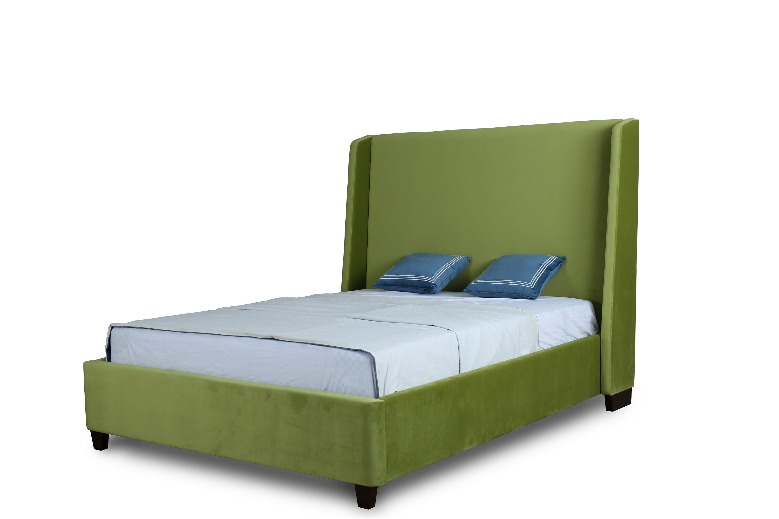 Green Velvet Upholstered Queen Bed with Pine Wood Frame
