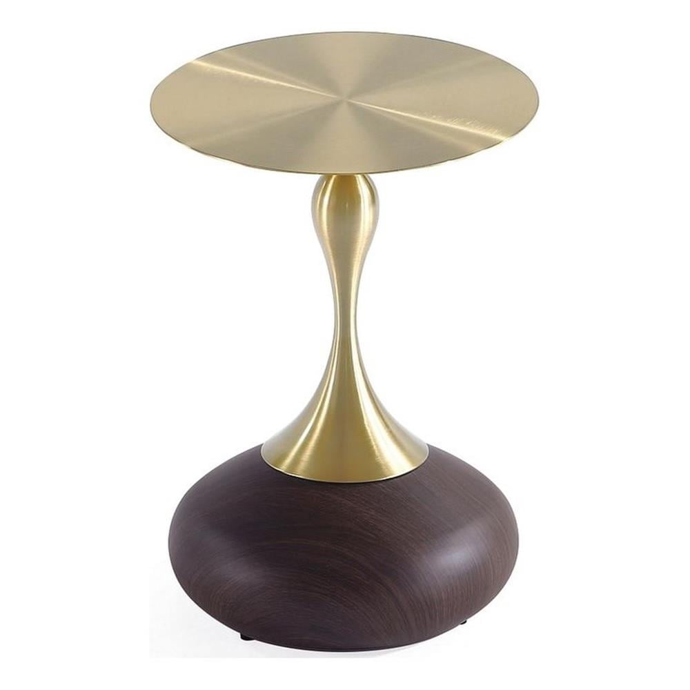 Gold and Brown Round Metal and Wood End Table