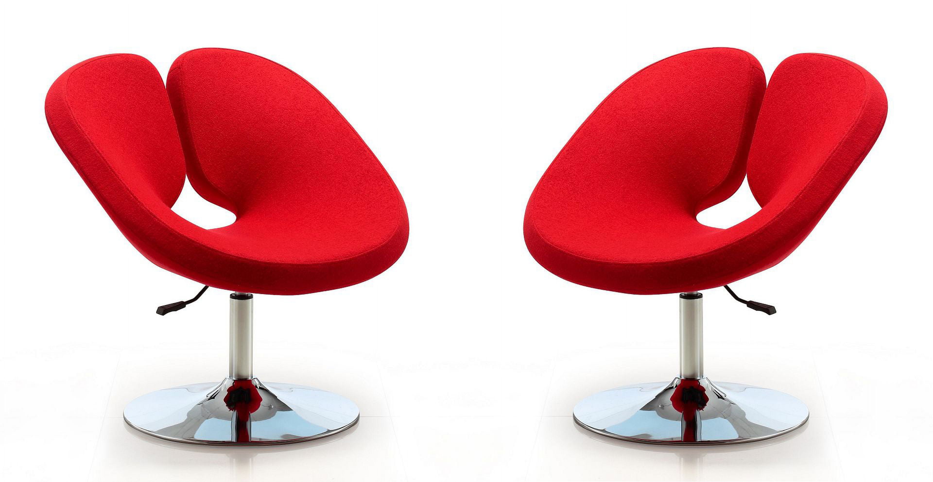 Red Wool Blend Swivel Accent Chairs with Metal Base, Set of 2