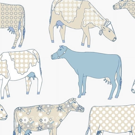 Manhattan Comfort Petersburg 32.7 Ft. x 20.5 In. Vinyl Blue Cows Floral Toile Wallpaper Covering