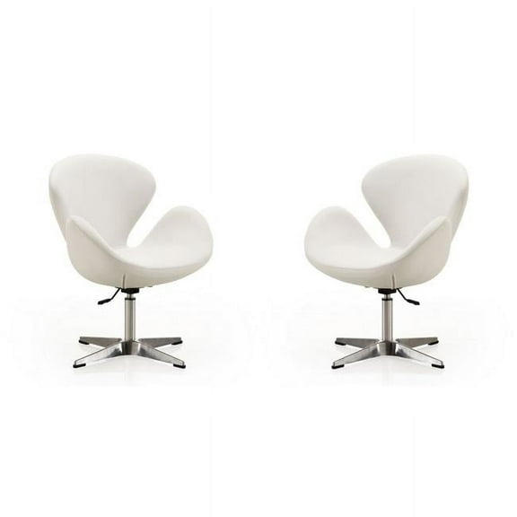 Manhattan Comfort Raspberry Faux Leather Accent Chair in White (Set of 2)