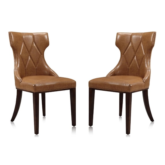 Manhattan Comfort Reine 18.5" Faux Leather Dining Chair in Brown (Set of 2)