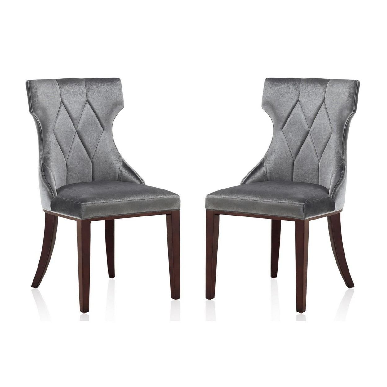 Luxurious Gray Velvet Wing-Back Side Chair with Walnut Wood Legs
