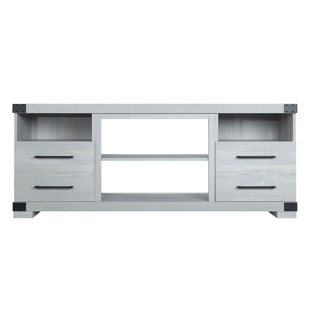 Gray Engineered Wood TV Stand with Drawers and Shelves