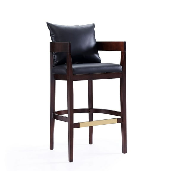 Manhattan Comfort Ritz 30.5" Faux Leather Barstool in Black/Walnut