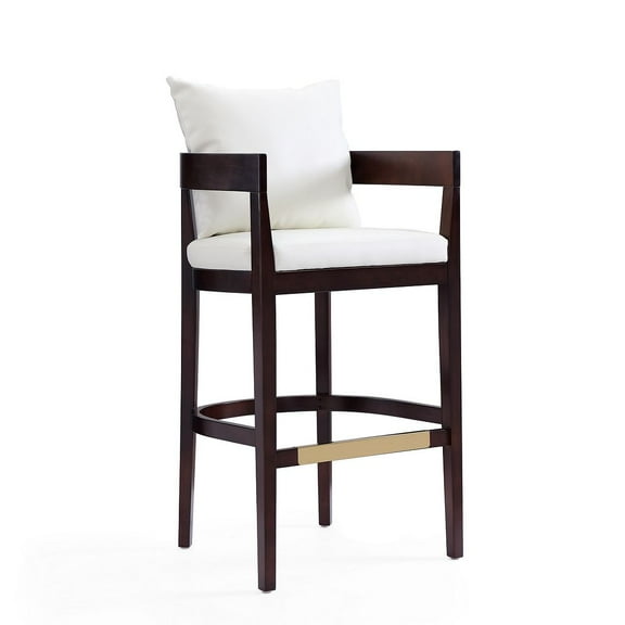 Manhattan Comfort Ritz 30.5" Faux Leather Barstool in Ivory/Walnut