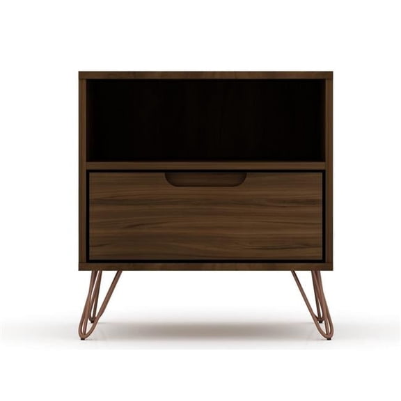 Manhattan Comfort Rockefeller 1.0 Mid-Century- Modern Nightstand with 1-Drawer in Brown - 21.65 x 20.08 x 17.62 in.