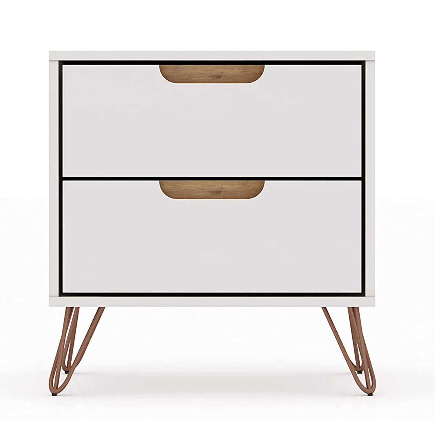 Mid-Century Modern Off-White 2-Drawer Nightstand with Metal Legs
