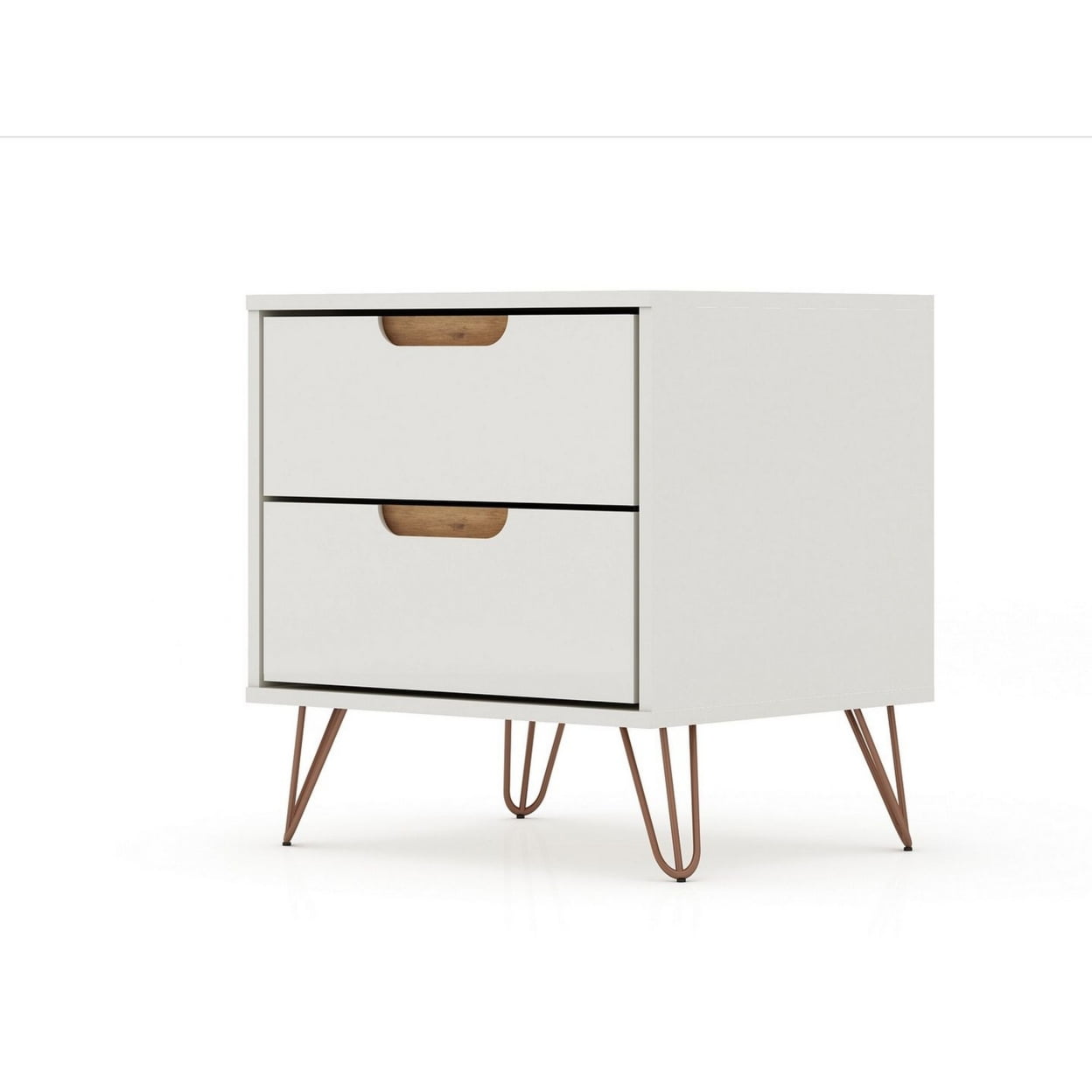 Mid-Century Modern Off-White 2-Drawer Nightstand with Metal Legs