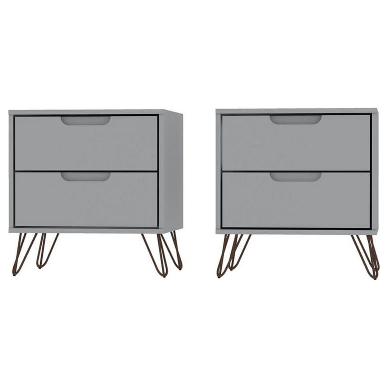 Rockefeller 2-Drawer White Wood Nightstands with Metal Legs, Set of 2