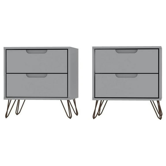 Manhattan Comfort Rockefeller 2-Drawer Wood Nightstand in White (Set of 2)