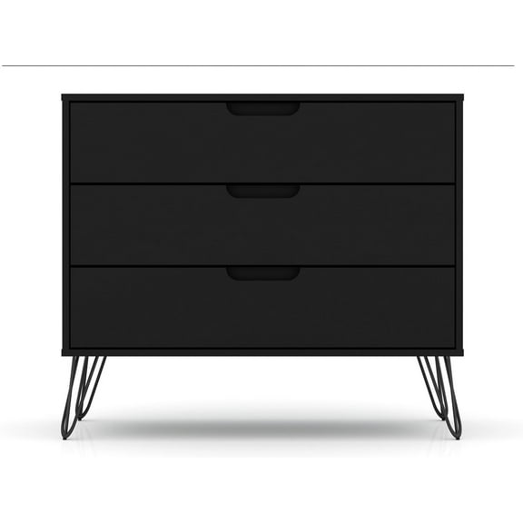 Manhattan Comfort Rockefeller 3-Drawer Wood Dresser in Black (Set of 2)