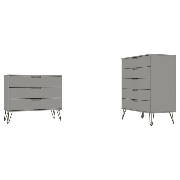 Manhattan Comfort Rockefeller 5-Drawer and 3-Drawer Off White and Nature Dresser Set