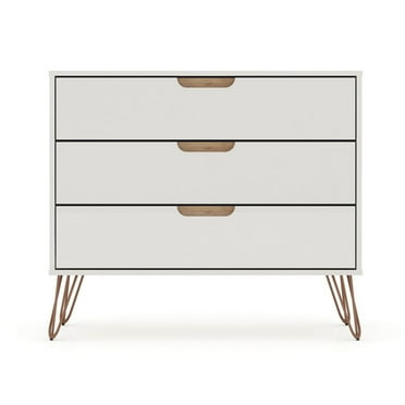 Manhattan Comfort Rockefeller Mid-Century Modern Dresser, White, 3 Drawers, 35.24", 28.86", 17.52"