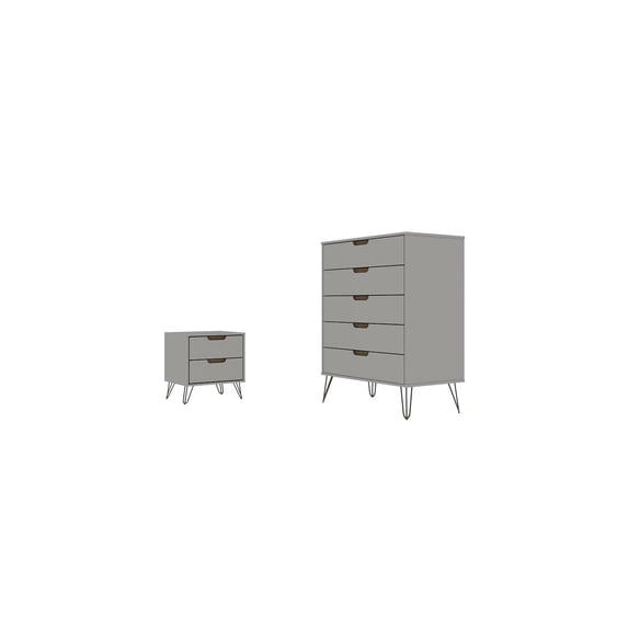 Manhattan Comfort Rockefeller Off White and Nature 5-Drawer Dresser and 2-Drawer Nightstand Set