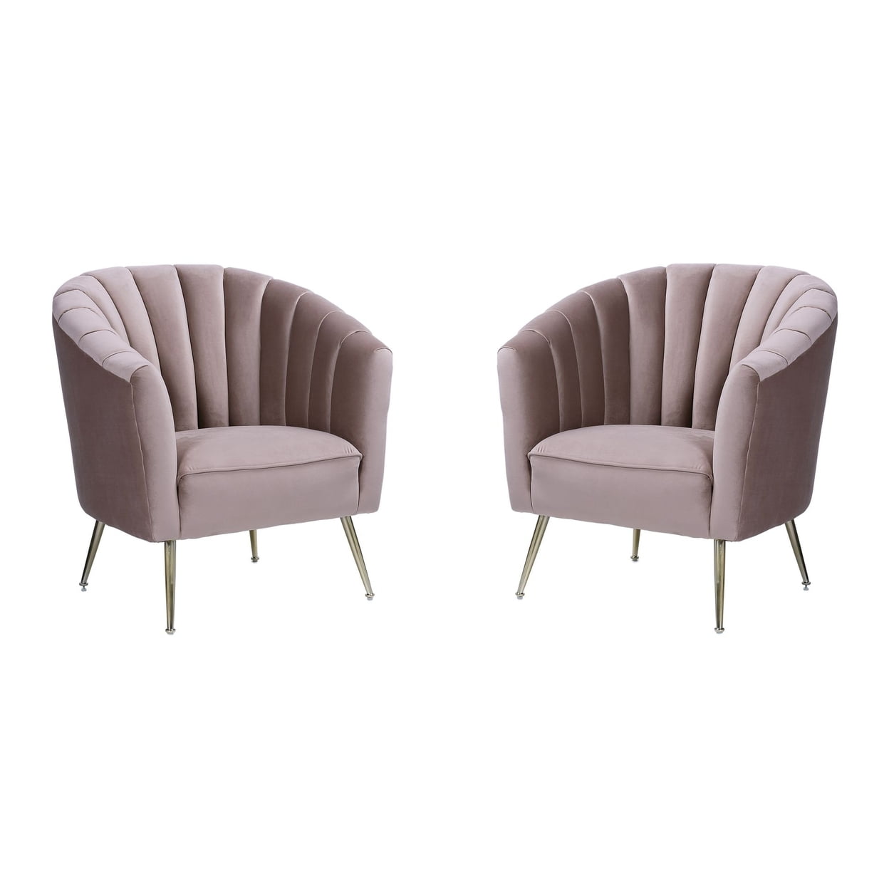 Blush Velvet Barrel Accent Chair with Wood Legs