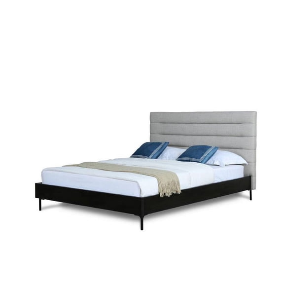 Manhattan Comfort Schwamm Fabric Upholstered Full Size Bed Frame in Light Gray