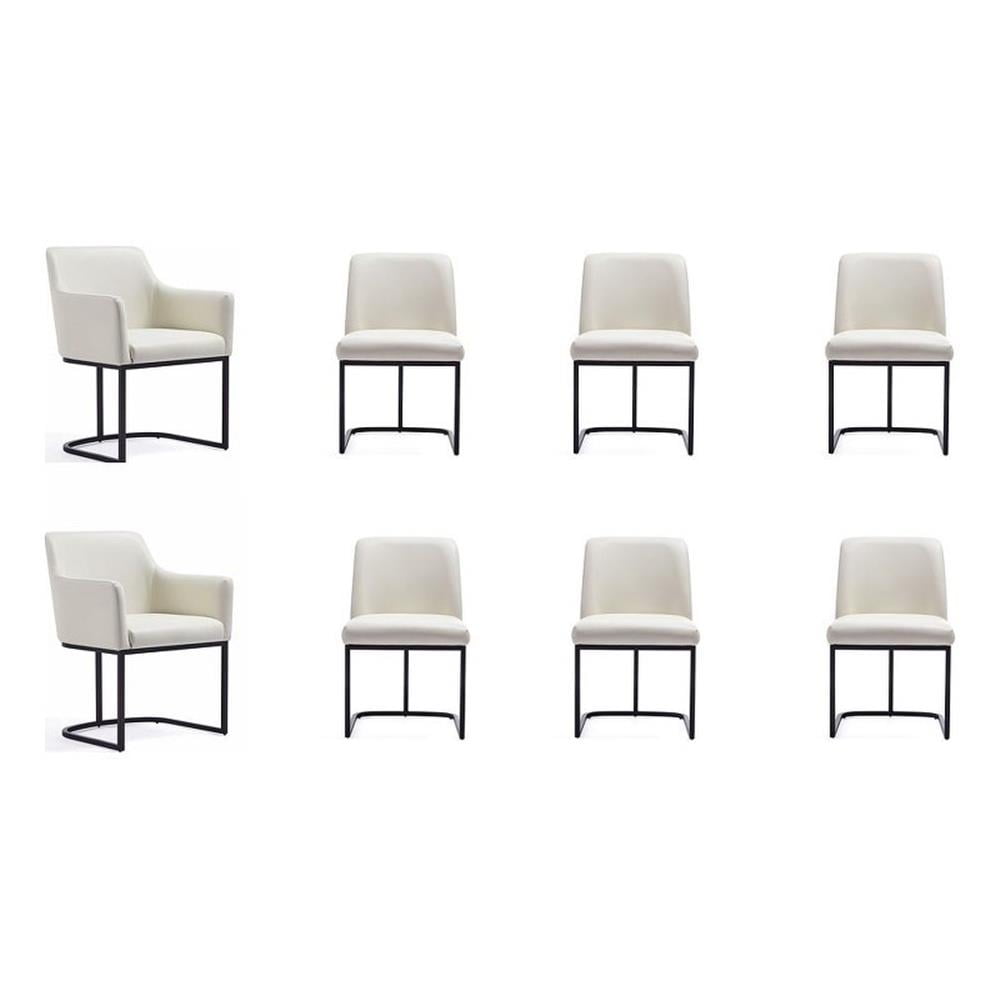 Serena Cream Leatherette Upholstered 8-Piece Dining Chair Set