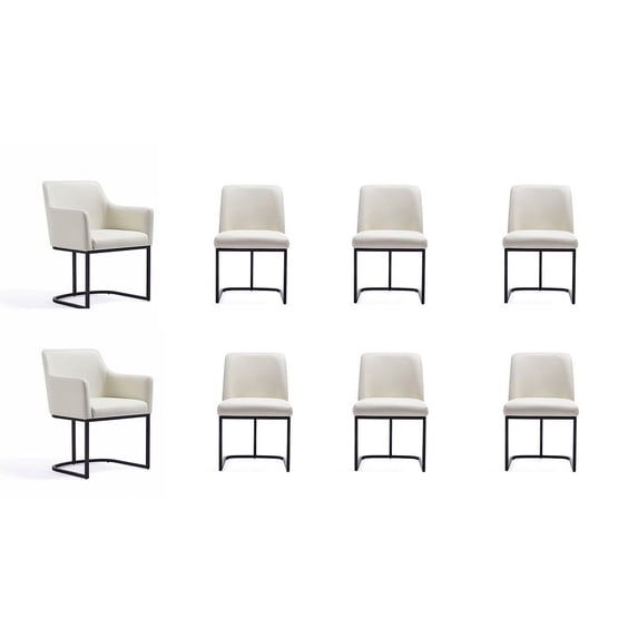 Manhattan Comfort Serena 8 Piece Dining Set with Steel Base in Cream