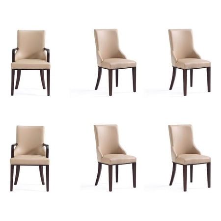 Manhattan Comfort Shubert 19.75" Faux Leather Dining Chair in Tan (Set of 6)