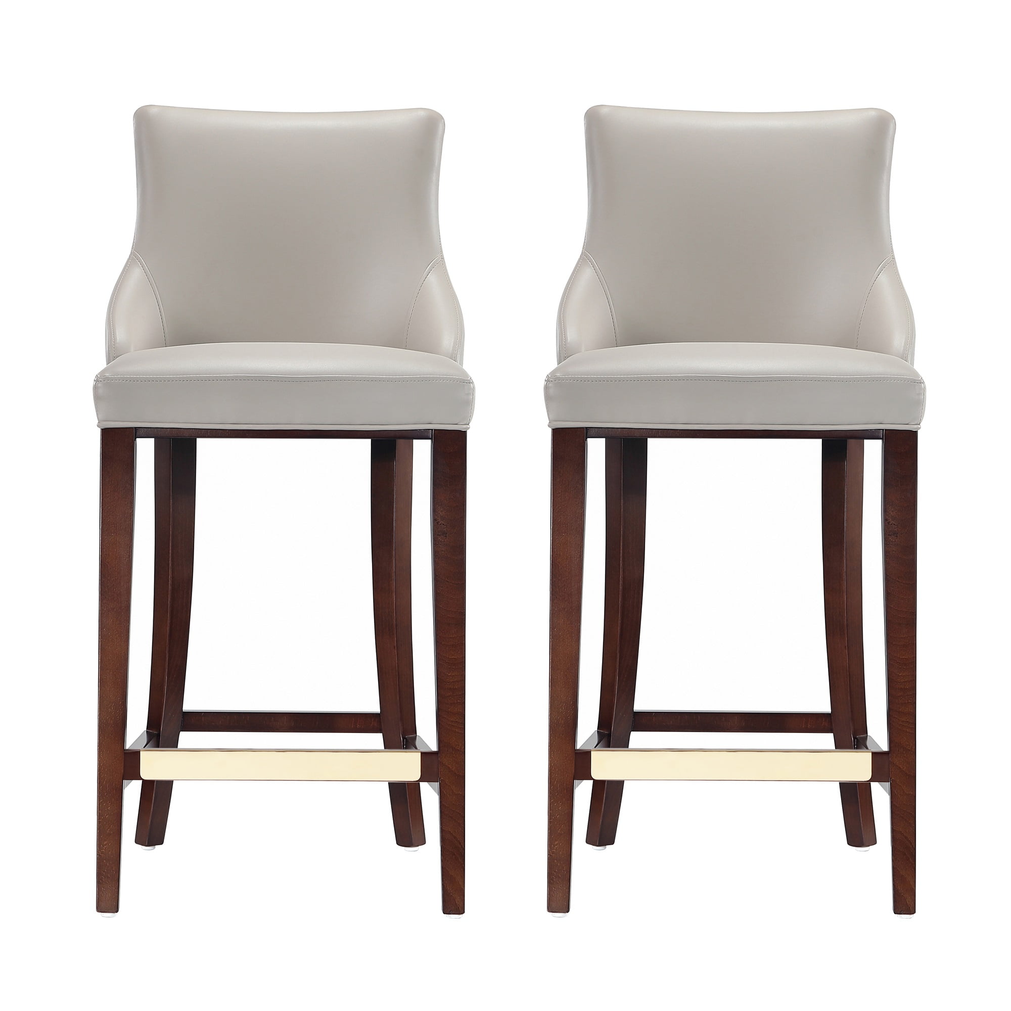 Light Gray Leatherette Upholstered Bar Stools with Beech Wood Legs, Set of 2