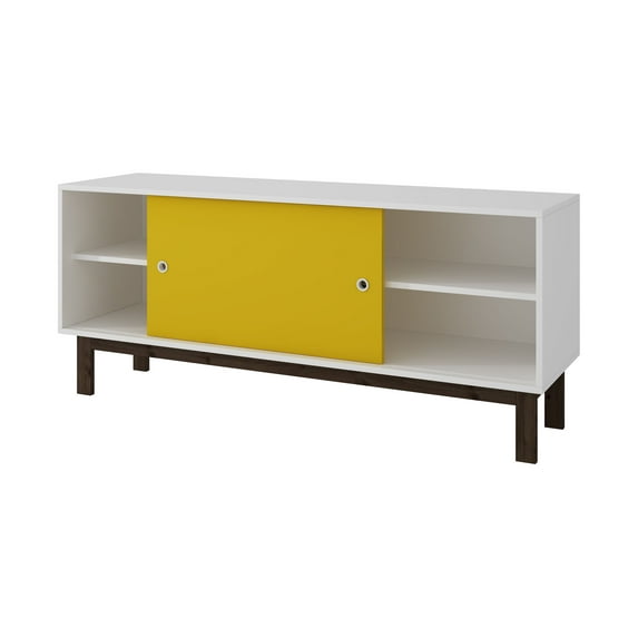 Manhattan Comfort Solna Splayed Leg TV Stand in White and Yellow
