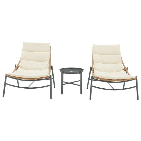 Manhattan Comfort Sunset Modern 3-Piece Patio Conversation Set in Cream