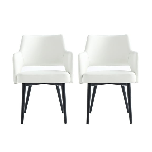 Tremont White Leatherette Dining Arm Chair with Metal Legs - Set of 2