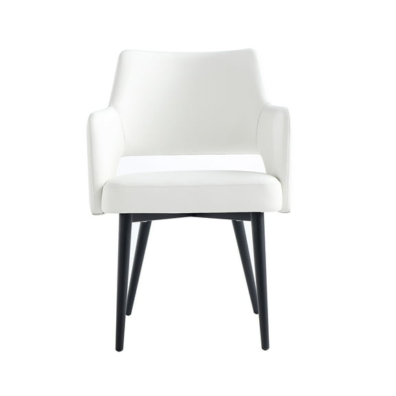 Manhattan Comfort Tremont Leatherette Dining Arm Chair with Metal Legs in White