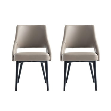 Manhattan Comfort Tremont Leatherette Dining Chair with Metal Legs in Taupe - Set of 2