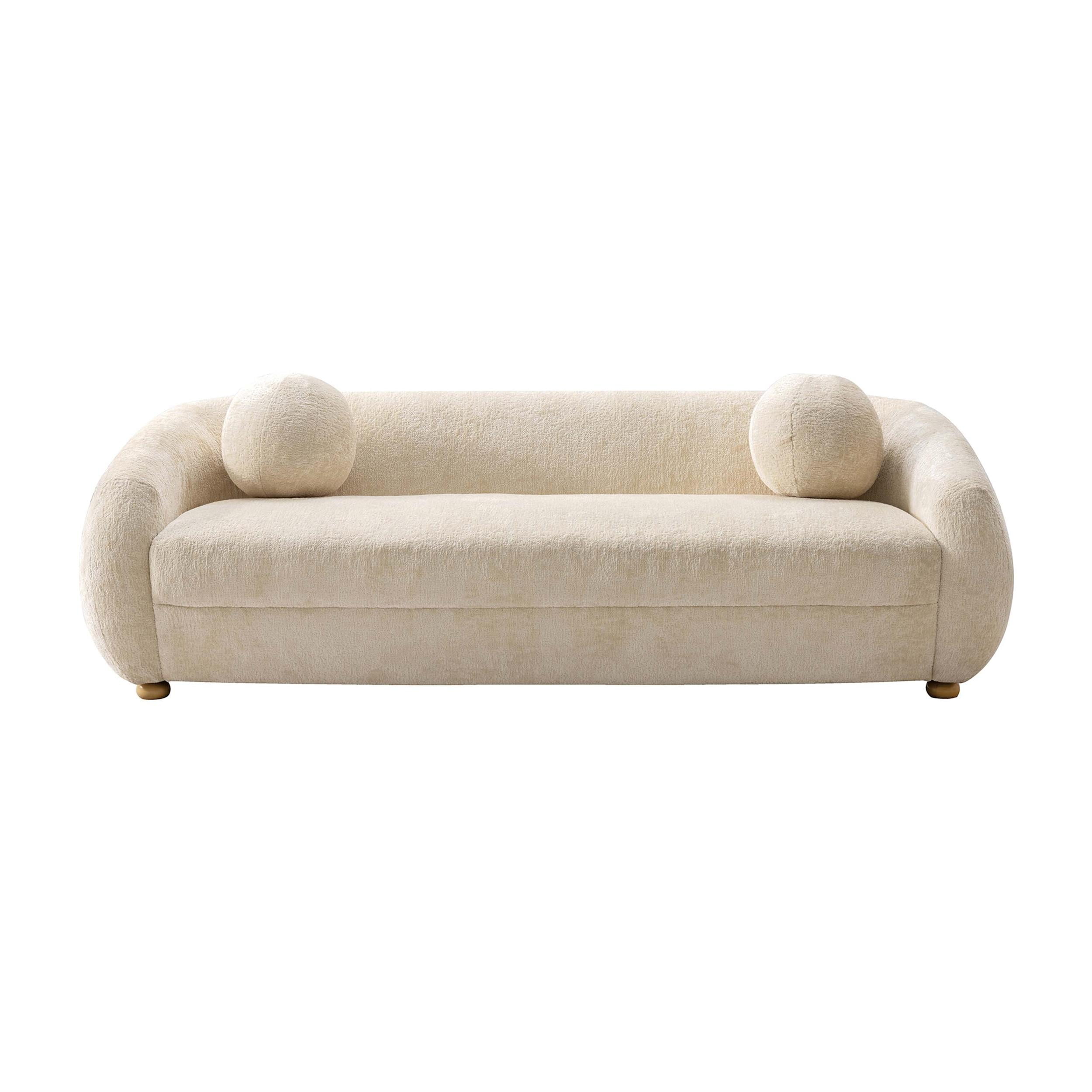 Tribeca 86" Cream Chenille Sofa with Birch Wood Frame
