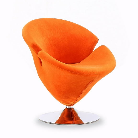 Manhattan Comfort Tulip Velvet Swivel Accent Chair in Orange/Chrome